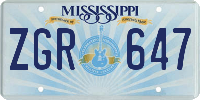 MS license plate ZGR647