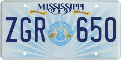 MS license plate ZGR650