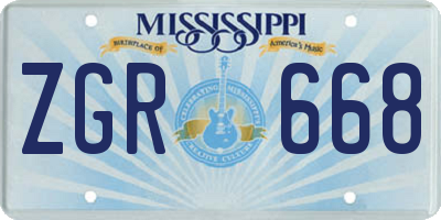MS license plate ZGR668