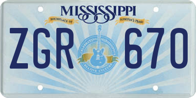 MS license plate ZGR670