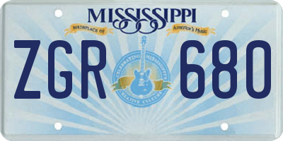 MS license plate ZGR680