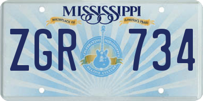 MS license plate ZGR734