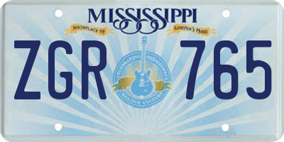 MS license plate ZGR765