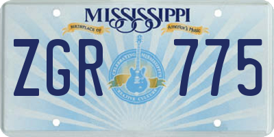 MS license plate ZGR775