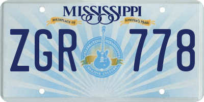 MS license plate ZGR778