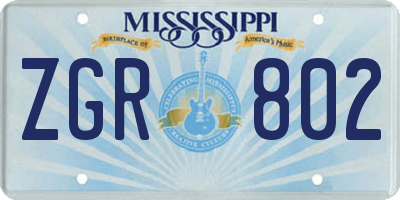 MS license plate ZGR802
