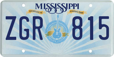 MS license plate ZGR815