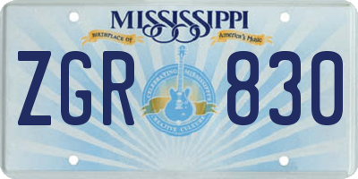 MS license plate ZGR830