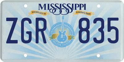 MS license plate ZGR835