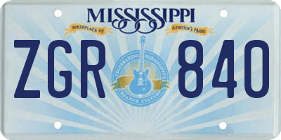 MS license plate ZGR840
