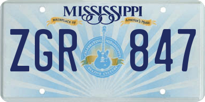 MS license plate ZGR847