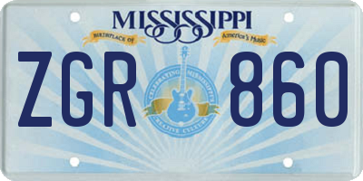 MS license plate ZGR860