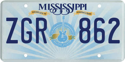 MS license plate ZGR862