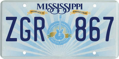 MS license plate ZGR867