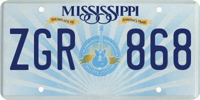 MS license plate ZGR868