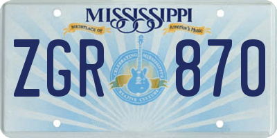 MS license plate ZGR870