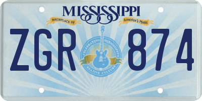 MS license plate ZGR874
