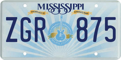 MS license plate ZGR875