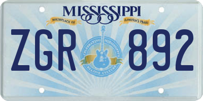 MS license plate ZGR892