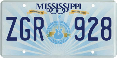 MS license plate ZGR928
