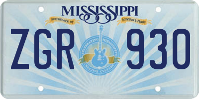 MS license plate ZGR930