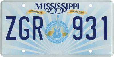 MS license plate ZGR931
