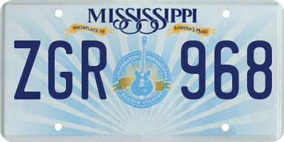 MS license plate ZGR968