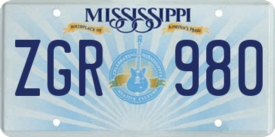 MS license plate ZGR980