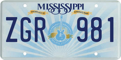 MS license plate ZGR981