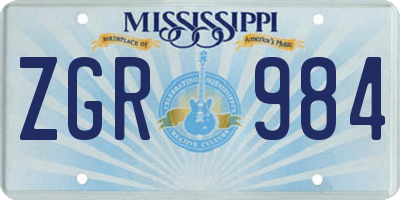 MS license plate ZGR984