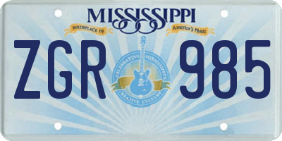 MS license plate ZGR985