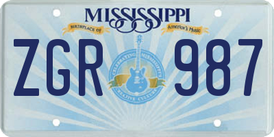 MS license plate ZGR987
