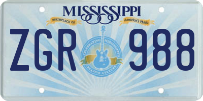 MS license plate ZGR988