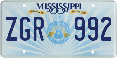 MS license plate ZGR992