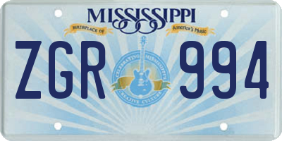 MS license plate ZGR994