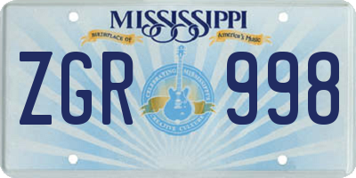 MS license plate ZGR998
