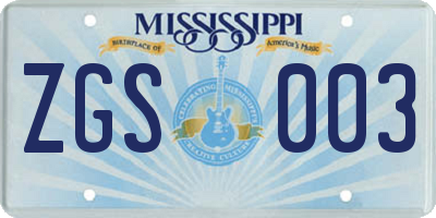 MS license plate ZGS003