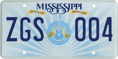 MS license plate ZGS004