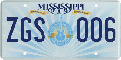 MS license plate ZGS006