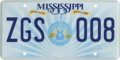 MS license plate ZGS008