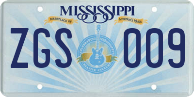 MS license plate ZGS009