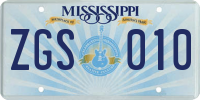 MS license plate ZGS010
