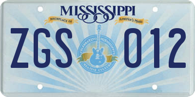 MS license plate ZGS012