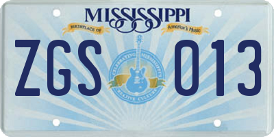 MS license plate ZGS013