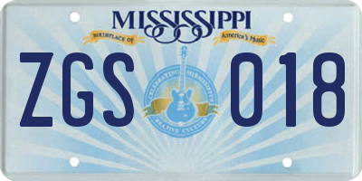 MS license plate ZGS018