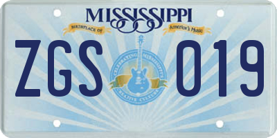 MS license plate ZGS019