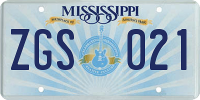 MS license plate ZGS021