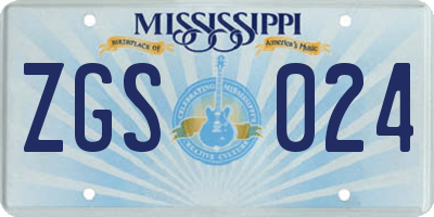 MS license plate ZGS024