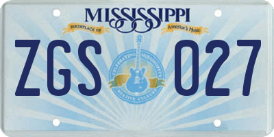 MS license plate ZGS027