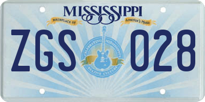 MS license plate ZGS028